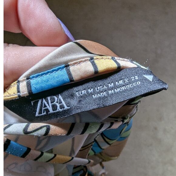 Zara Blogger Fav Retro Mod Floral Satin Strappy Open Back Micro Mini Dress M - Picture 5 of 7